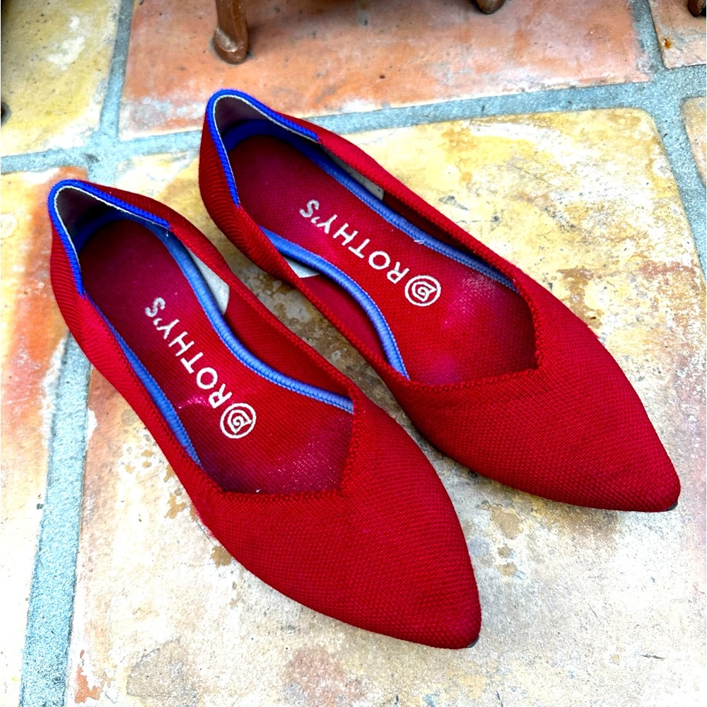 Rothy’s The Pointed Bright Red Flat Shoes Size 7.5